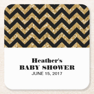 Gold Chevron Glitter Baby Shower Coasters