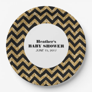 Gold Chevron Glitter Baby Shower Paper Plates