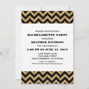 Gold Chevron Glitter Bachelorette Party Invitation