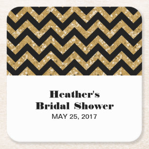 Gold Chevron Glitter Bridal Shower Coasters