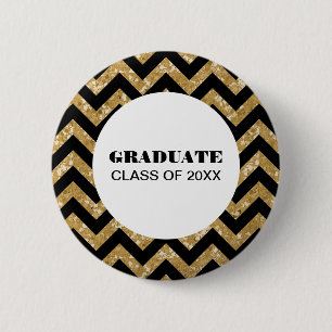 Gold Chevron Glitter Graduation Button