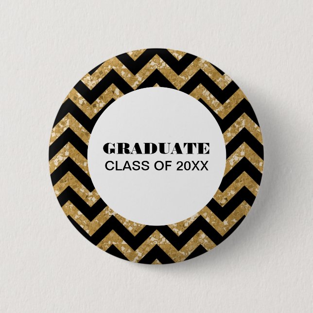 Gold Chevron Glitter Graduation Button (Front)