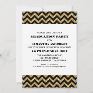 Gold Chevron Glitter Graduation Party Invite