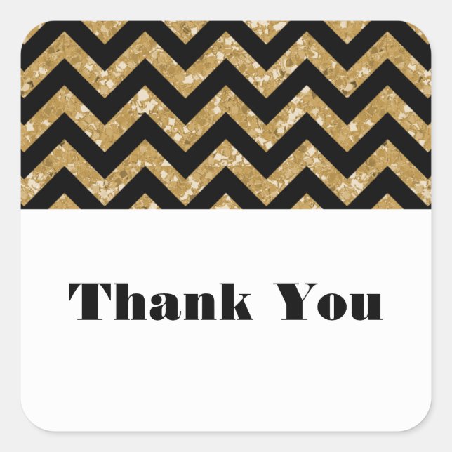 Gold Chevron Glitter Thank You Stickers (Front)