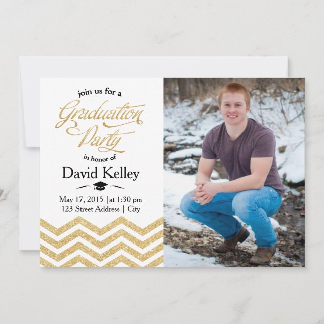 Gold Chevron Graduation Invitation (Front)