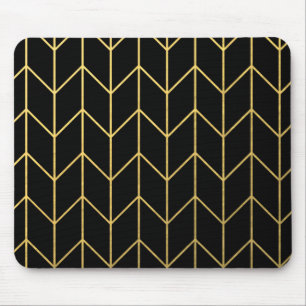 Gold Chevron on Black Background Modern Chic Mouse Mat