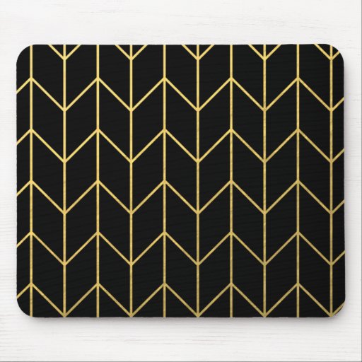 Image of Gold Chevron on Black Background Modern Chic Mouse Mat