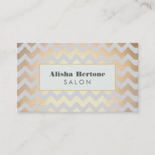 Gold Chevron Pattern Hair Salon Grey and Blue Business Card