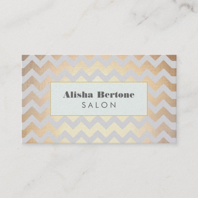Gold Chevron Pattern Hair Salon Grey and Blue Business Card (Front)