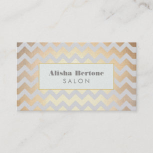 Gold Chevron Pattern Hair Salon Grey and Blue Business Card