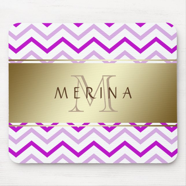 Gold Chevron Pattern Monogram Personalise Mouse Mat (Front)