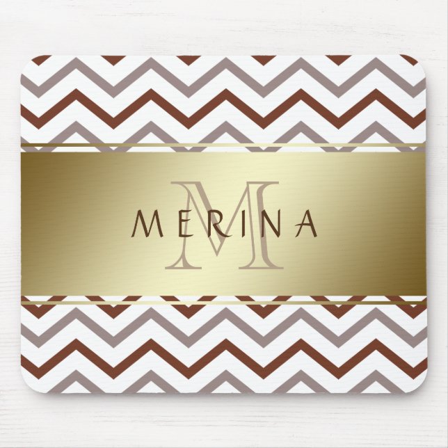Gold Chevron Pattern Monogram Personalise Mouse Mat (Front)