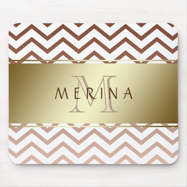 Gold Chevron Pattern Monogram Personalise Mouse Mat (Front)