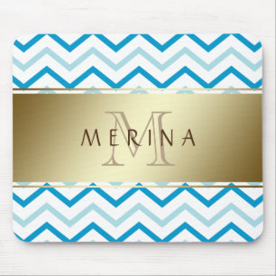 Gold Chevron Pattern Monogram Personalise Mouse Mat