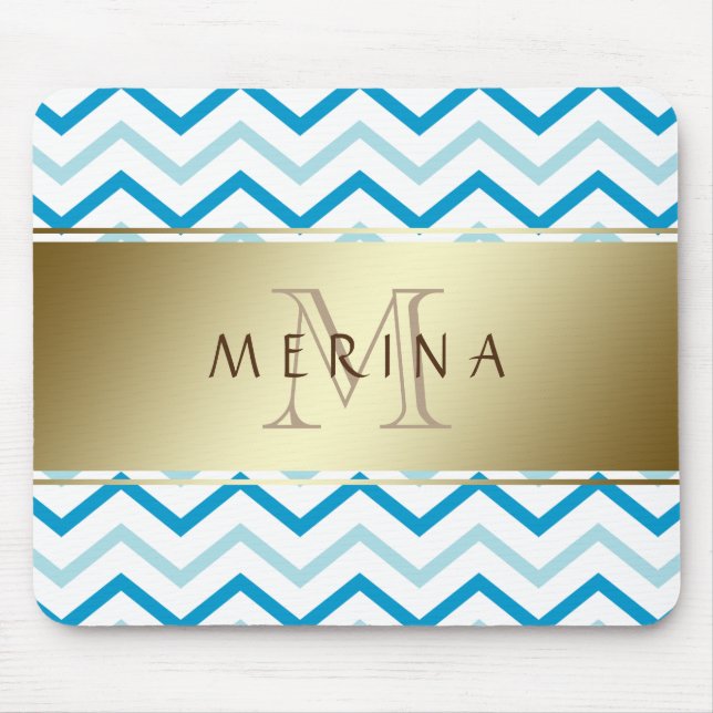Gold Chevron Pattern Monogram Personalise Mouse Mat (Front)