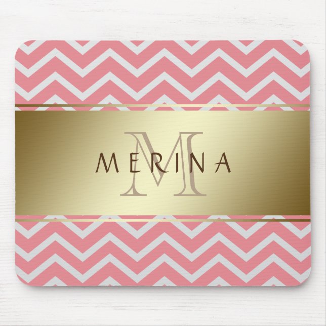 Gold Chevron Pattern Monogram Personalise Mouse Mat (Front)