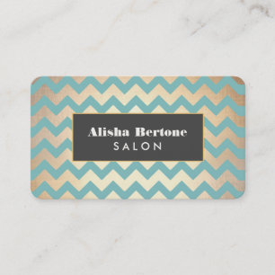 Gold Chevron Pattern Salon & Spa Teal Business Card