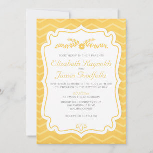 Gold Chevron Stripes Wedding Invitations