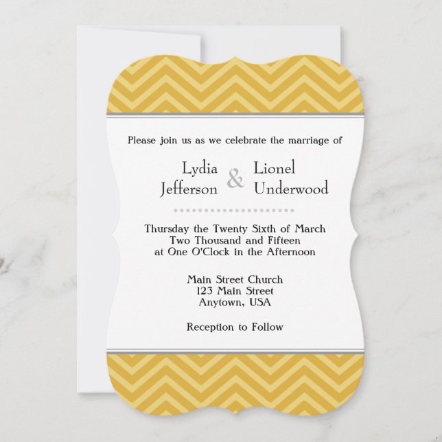 Gold Chevron Wedding Invitations (Front)