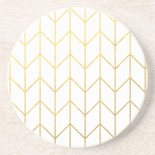 Gold Chevron White Background Modern Chic Coaster