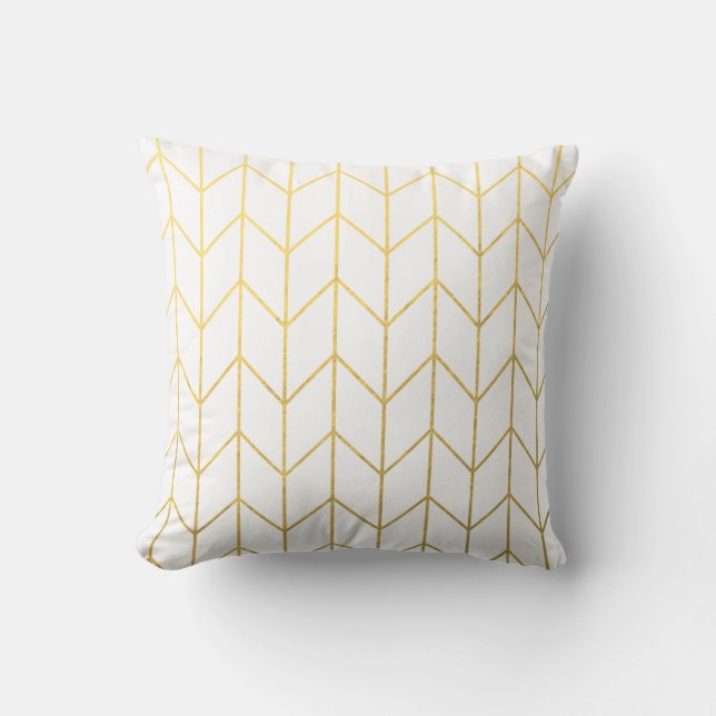 Gold Chevron White Background Modern Chic Cushion (Front)