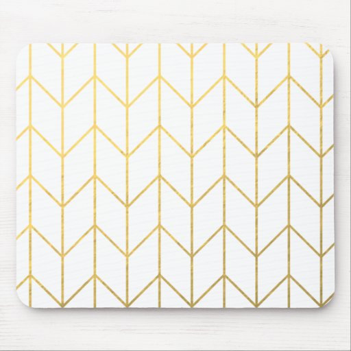 Image of Gold Chevron White Background Modern Chic Mouse Mat