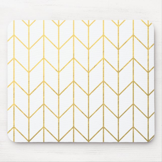 Gold Chevron White Background Modern Chic Mouse Mat (Front)