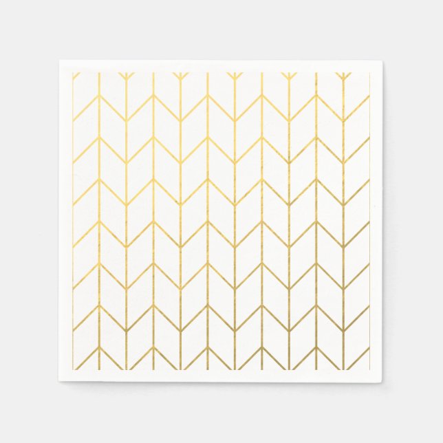 Gold Chevron White Background Modern Chic Napkin (Front)