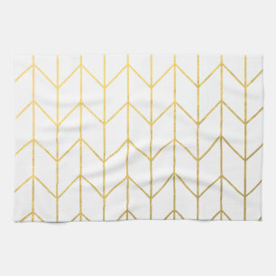 Gold Chevron White Background Modern Chic Tea Towel