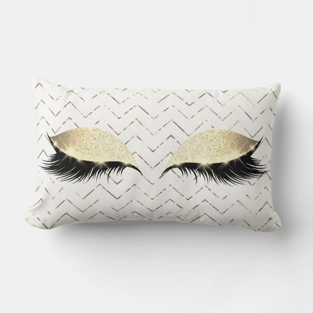 Gold Chevron White Foxier Eye Black Glitter Makeup Lumbar Cushion (Front)