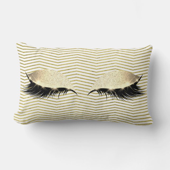 Gold Chevron White Foxier Eye Sleep Glitter Makeup Lumbar Cushion (Front)