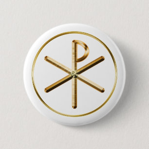 Gold Chi-Rho symbol 6 Cm Round Badge