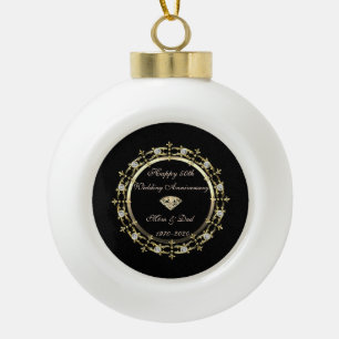 Gold Chic Diamonds Swirl 50th Wedding Anniversary Ceramic Ball Christmas Ornament