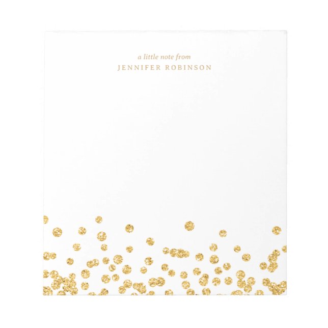 Gold Chic Glam Faux Glitter Confetti w/ Name  Notepad (Front)
