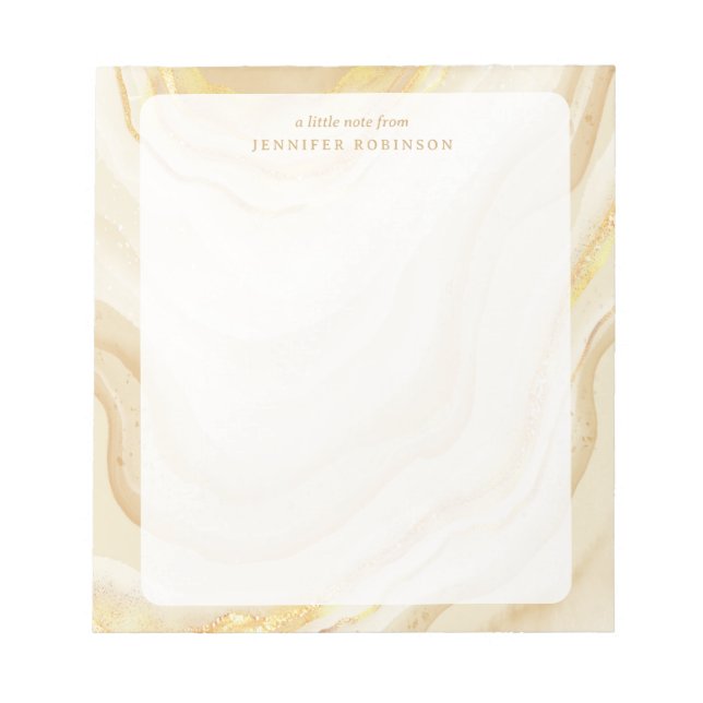 Gold Chic Glam Faux Glitter Marble w/ Name  Notepad (Front)