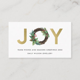 GOLD CHIC HOLLY BERRY JOY WREATH CHRISTMAS LOGO BUSINESS CARD