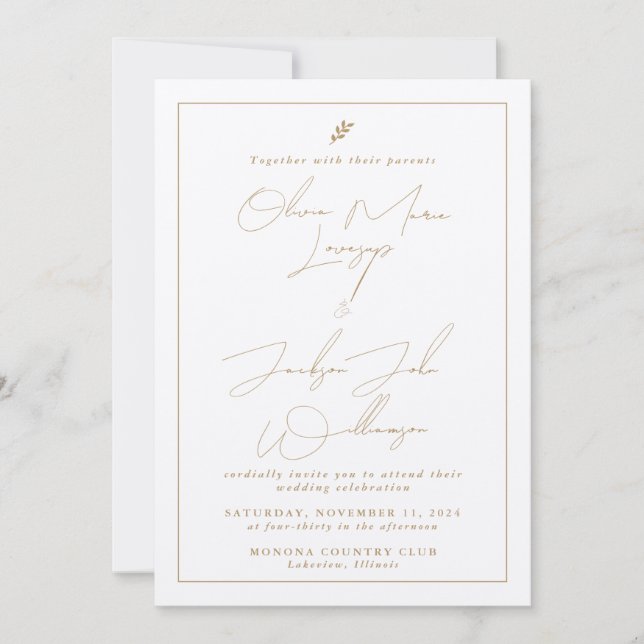 Gold Chic Minimalist Wedding Invitation (Front)