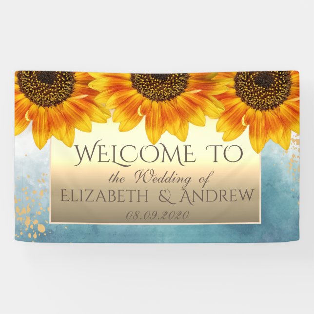 Gold Chic Sunflowers Wedding Banner (Horizontal)