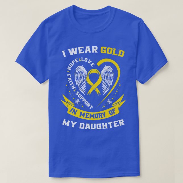 Gold Childhood Cancer Awareness Mom Dad Daughter M T-Shirt (Design Front)