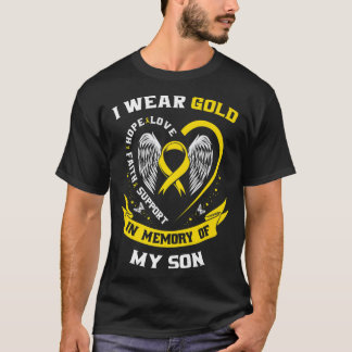 Gold Childhood Cancer Awareness Mum Dad In Memory  T-Shirt