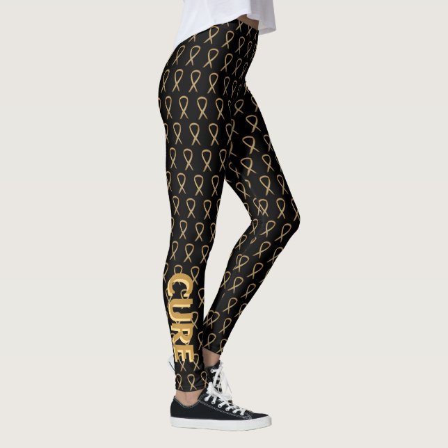 Gold Childhood Cancer Awareness Ribbon Leggings (Right)