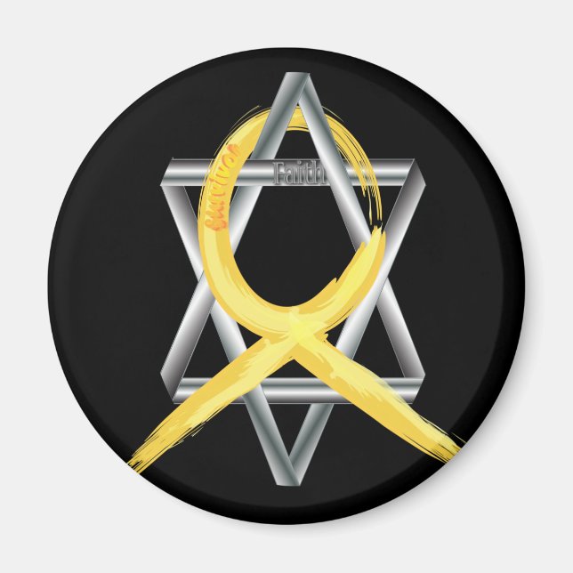 Gold Childhood Cancer Ribbon Star of David Magnet (Front)
