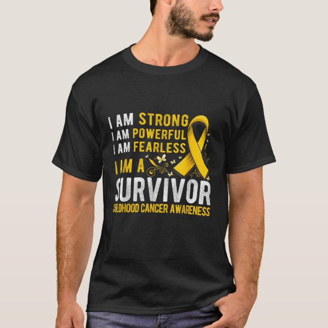 Gold Childhood Cancer survivor Support Childhood C T-Shirt (Front)
