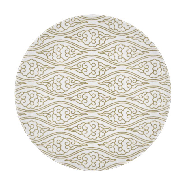 Gold Chinese Clouds Pattern Glass Cutting Board (Front)