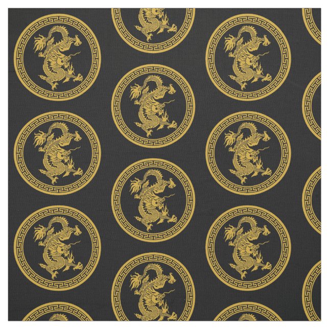 Gold Chinese dragon medallion Fabric (Swatch)