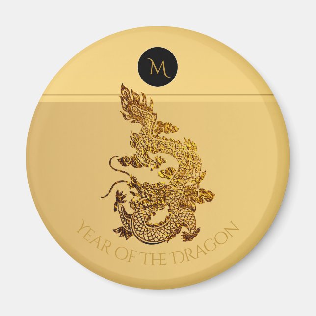 Gold Chinese Dragon Papercut Monogram Birthday RM Magnet (Front)