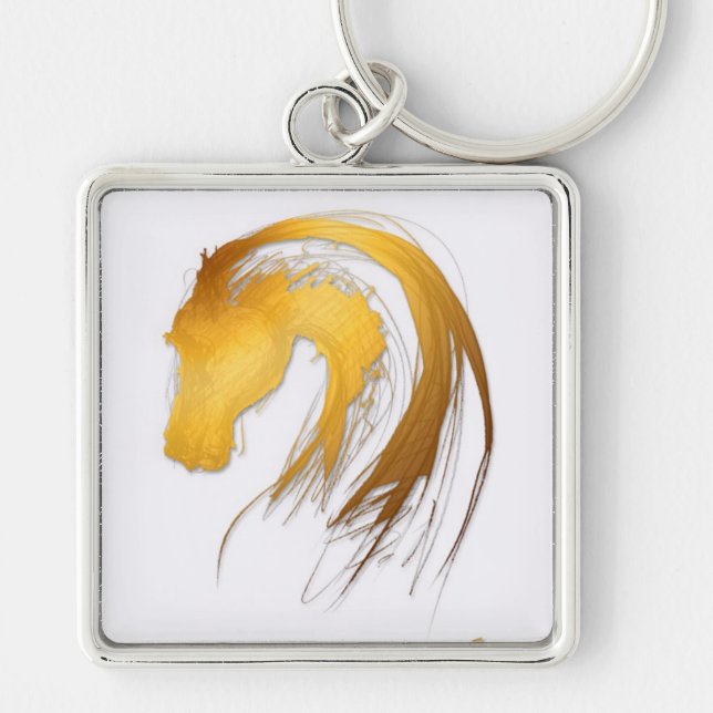 Gold Chinese Horse Year Zodiac Birthday Keychain (Front)