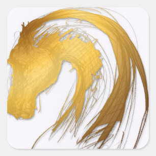 Gold Chinese Horse Year Zodiac Square Sticker