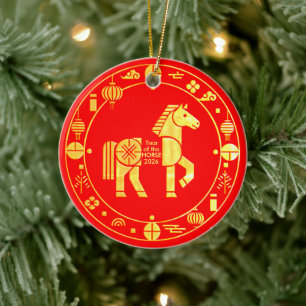 Gold Chinese new year 2026 Ceramic Tree Decoration
