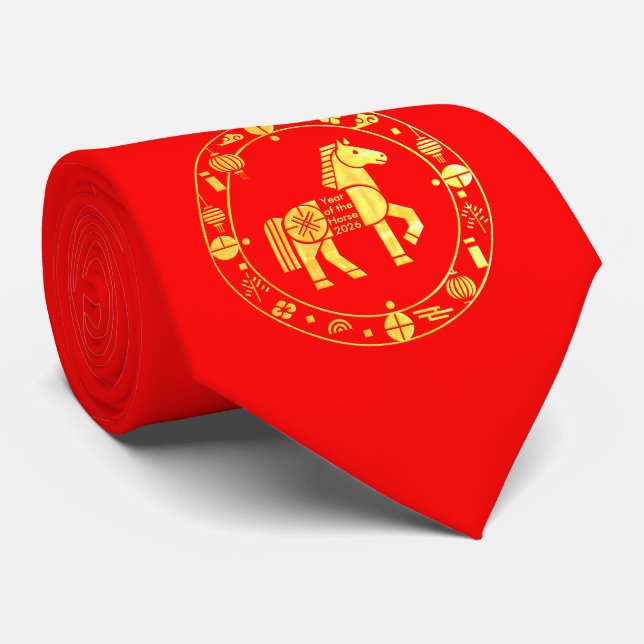 Gold Chinese new year 2026 Tie (Rolled)
